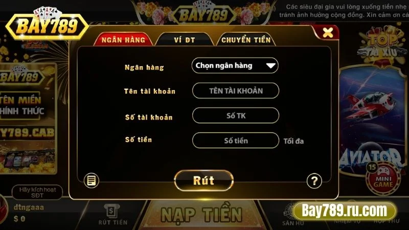 Hướng dẫn thao tác rút thưởng từ hệ thống Bay789